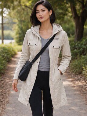 The North Face Hooded Rain Trench Raincoat Size S Cream